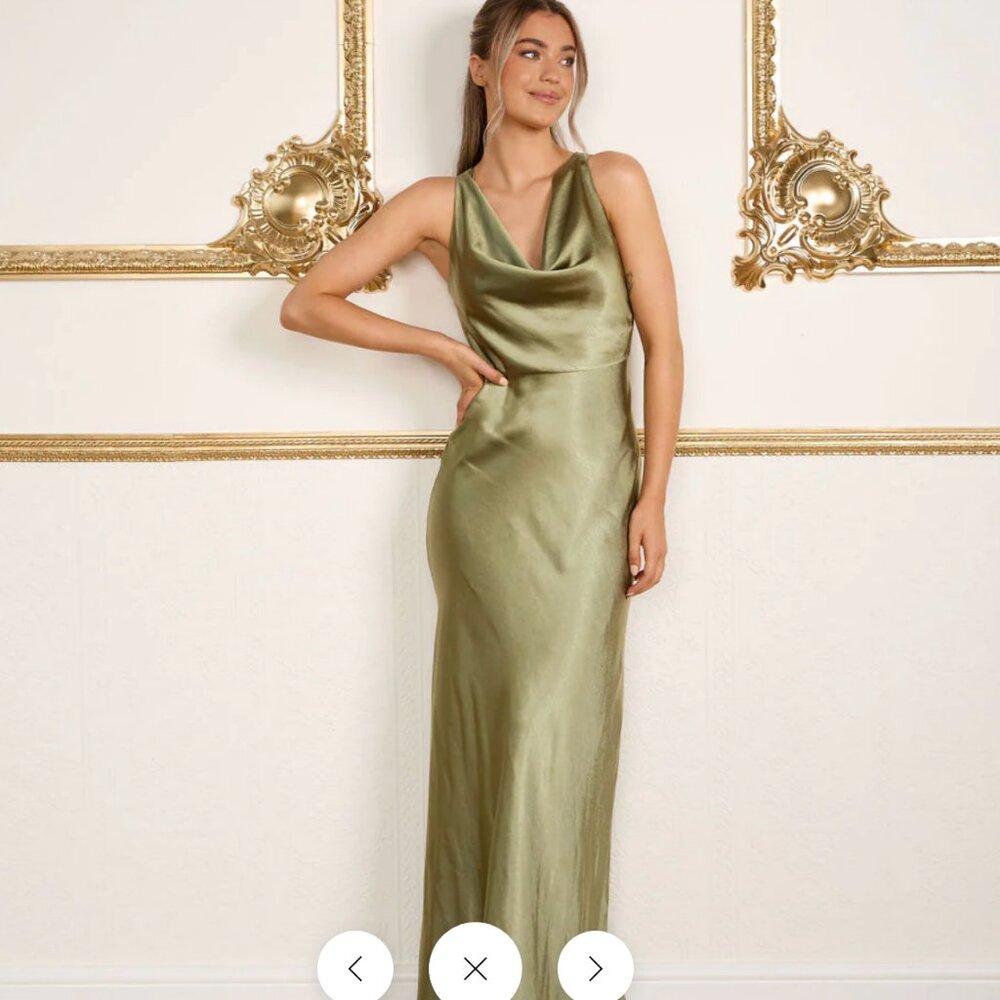 Six Stories Moss Green Cowl Neck Gown